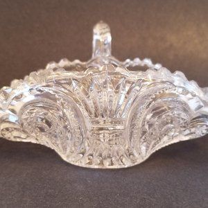 Vintage Anna Hutte Lead Crystal Candy Dish with Sawtooth Edge & Loop Handle